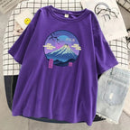 Cute Mount Fuji Japan Cartoon Anime Print Oversize Short Sleeve T-shirt Aesthetic Casual Summer E-Girl Kawaii Korean Japanese Harajuku Streetwear
