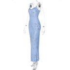 Blue Floral V Beach Maxi Dress