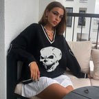 Skull Knit Oversized Loose Sweater Sweatshirt Long Sleeve Pullover Goth Punk Autumn Fall E-Girl Kawaii Korean Japanese Harajuku Streetwear