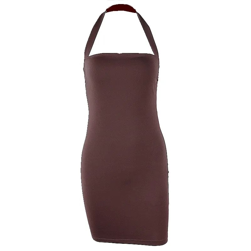Brown Halter Backless Dress