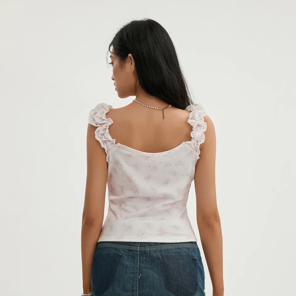 Blue Floral Lace Cottage Tank Top