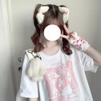 Pastel Pink Anime Girl Print Short Sleeve T-shirt