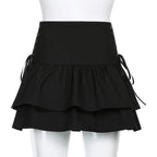 Cute 90s Lace Up Ruffles High Waist Mini Skirt Goth Punk Summer Aesthetic Casual E-Girl Kawaii Korean Japanese Harajuku