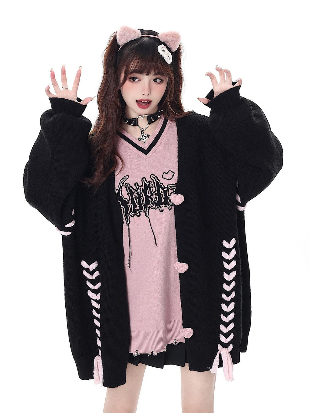 Preppy Heart Bandage V Neck Sweater
