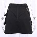 Cute Sexy Punk Goth Black High Waist Mini Skirt Patchwork Bandage Bottom E-Girl Kawaii Korean Japanese Harajuku Chinese Retro Streetwear Aesthetic