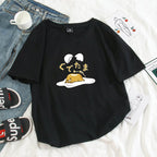 Funny Lazy Egg Cartoon Anime Print Casual Summer Loose Short Sleeve Tee Shirt T-shirt Top E-Girl Kawaii Korean Japanese Harajuku Streetwear