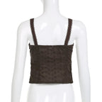 Brown Lace Patchwork Crop Top