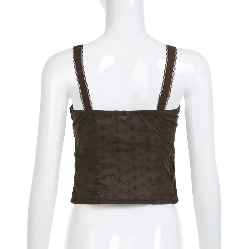 Brown Lace Patchwork Crop Top