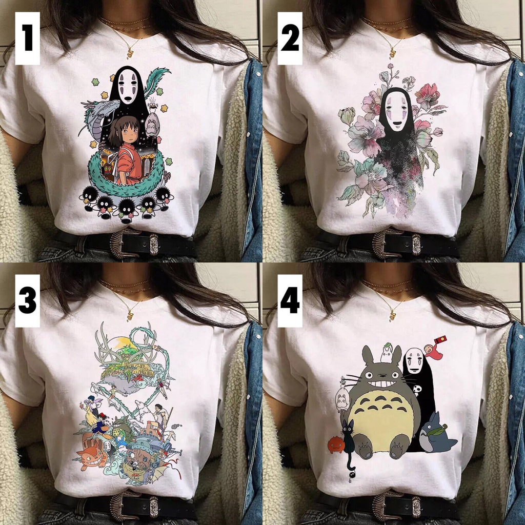 Japanese Anime Cartoon Print Loose Casual Short Sleeve Shirt T-shirt