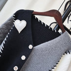 Grey Heart V Neck Patchwork Cardigan