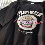 Burger Japanese Anime Print Loose Short Sleeve T-shirt