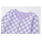 Purple Color Block Heart Button V Neck Sweater