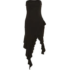 Black Irregular Backless Off Shoulder Dress