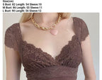 Brown Lace Trim Short Sleeve Shirt
