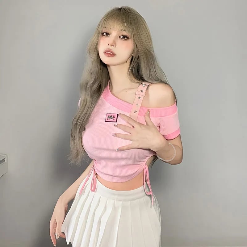 Sweet Pink Off Shoulder Short Sleeve Shirt