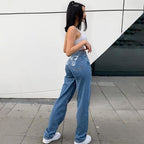 Cute 90s Buttery Print Casual Baggy Straight High Waist Mom Blue Denim Jean Bottom Pant Aesthetic E-Girl Kawaii Korean Japanese Harajuku Streetwear