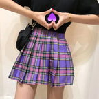 Purple Plaid Spring Summer High Waisted Pleated Skirt School Girl Skater Bottoms E-Girl Kawaii Korean Japanese Harajuku Streetwear