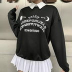 Black Ouija Board Magic Witch Oversized Sweatshirt Sweater Long Sleeve Pullover Jumper Goth Casual E-Girl Kawaii Korean Japanese Harajuku Streetwear