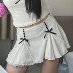 White Lace Bow Patchwork Mini Skirt