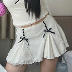 White Lace Bow Patchwork Mini Skirt