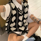 Heart Knit V Neck Loose Sweater Vest