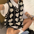 Heart Knit V Neck Loose Sweater Vest