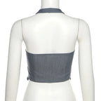 Grey Halter Button Down Vest Top