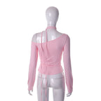 Pink Off Shoulder Long Sleeve Crop Top