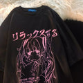 Cute Sad Anime Girl Cartoon Print Short Sleeve T-shirt Loose Punk Goth Aesthetic Casual Summer E-Girl Kawaii Korean Japanese Harajuku
