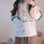 Cute Bunny Rabbit Graphic Vintage Collar Long Sleeve T- Shirt Sweatshirt Aesthetic Casual E-Girl Kawaii Korean Japanese Harajuku