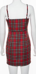 Cute Sexy Red Plaid Checkered Mini Dress Party Bodycon E-Girl Kawaii Korean Japanese Harajuku Chinese Retro Streetwear Aesthetic