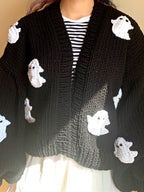 3D Black Ghost Crochet Sweater