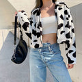 Cute Cow Animal Print Faux Fur Coat Jacket Zipper Sweater Jumper Casual E-Girl Kawaii Korean Japanese Harajuku Chinese Retro Streetwear Aesthetic