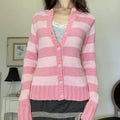 Pink Stripe Button Down Long Sleeve Cardigan