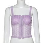 Sexy Lace Net Crop Top Tank Camisole Sleeveless Shirt Summer Causal E-Girl Kawaii Korean Japanese Harajuku Streetwear
