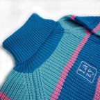 Blue Patchwork Turtleneck Sweater