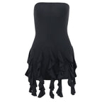 Black Ruffle Tassel Mini Dress