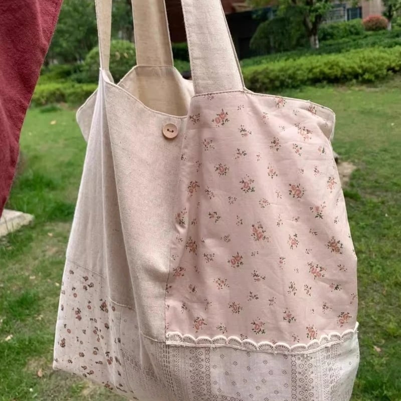 Flower Patchwork Contrast Print Tote Bag