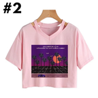 Cute Vintage Mountain Road Moon Night Sky Print Crop Top Short Sleeve Shirt Aesthetic Casual E-Girl Kawaii Korean Japanese Harajuku