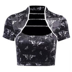 Cute Chinese Style Butterfly Crop Top Short Sleeve Shirt Blouse Summer Aesthetic Casual E-Girl Kawaii Korean Japanese Harajuku
