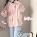 Pink Rabbit Print Oversized Hoodie