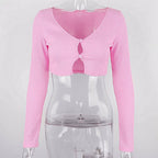 Pink Ribbed Long Sleeve Crop Top