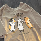 Funny 3 Cats Print Short Sleeve T-shirt