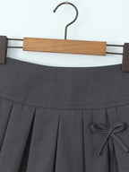 Grey Bow Low Waist Tiered Pleated Skirt