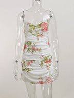 Floral Mesh Ruched Bodycon Dress