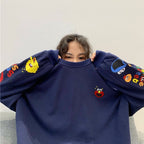 Funny Elmo Cartoon Print Loose Oversized Long Sleeve Sweatshirt Sweater Pullover Jumper Causal E-Girl Kawaii Korean Japanese Harajuku Streetwear