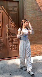 Floral Print Drawstring High Waist Pants
