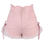 Pink Bow Ruffle High Waist Lace Shorts