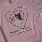 Cute Pastel Pink Anime Cartoon Print Rabbit Letter Short Sleeve Shirt T-shirt Top E-Girl Kawaii Korean Japanese Harajuku Streetwear