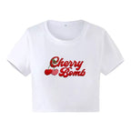 Cherry Print Short Sleeve Crop Top Aesthetic Casual E-Girl Kawaii Korean Japanese Harajuku